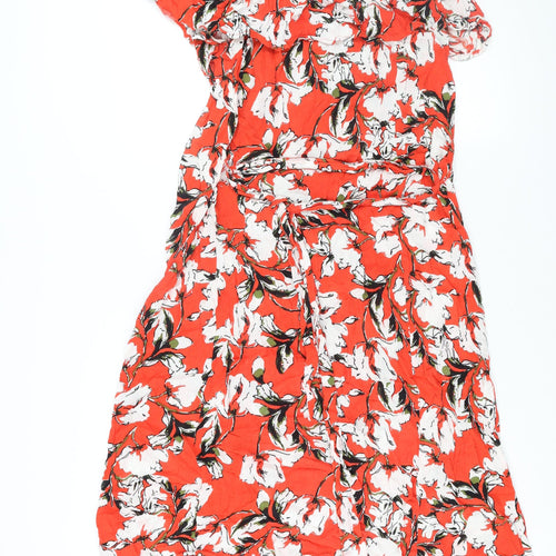 ICHI Womens Red Floral Viscose Shift Size S Scoop Neck Pullover - Frill Cold Shoulder