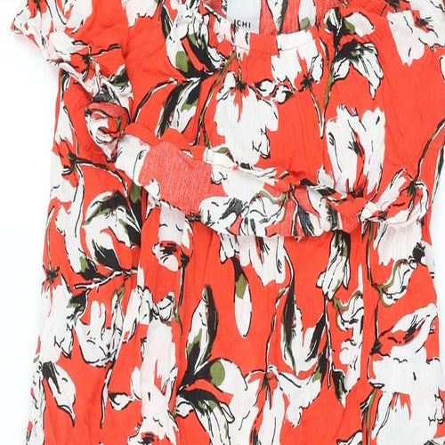 ICHI Womens Red Floral Viscose Shift Size S Scoop Neck Pullover - Frill Cold Shoulder
