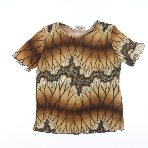 B.T.F Womens Brown Polyester Basic Blouse Size 12 Round Neck