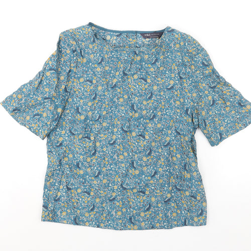 Marks and Spencer Womens Blue Geometric Modal Basic Blouse Size 6 Round Neck - Floral Print