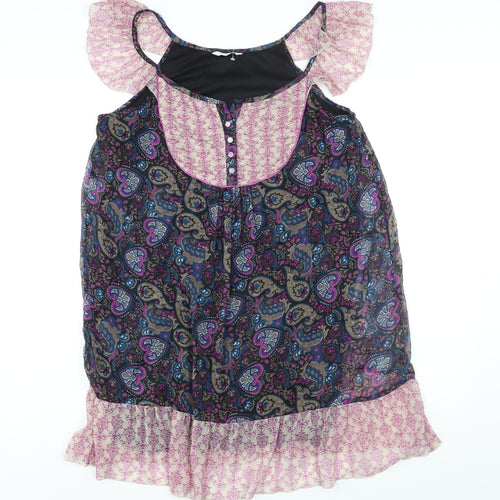 Editions Womens Multicoloured Geometric Polyester Shift Size 14 Scoop Neck Button - Frill