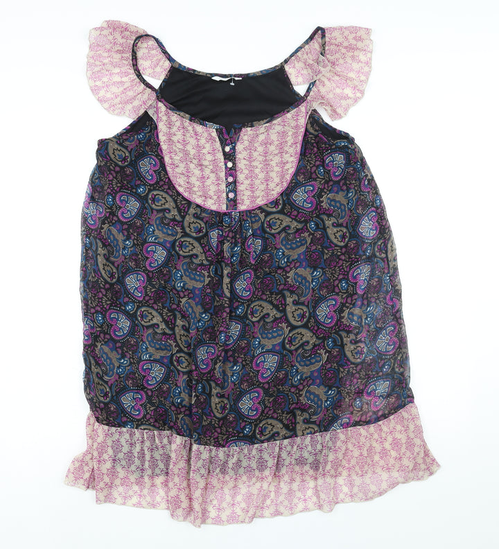 Editions Womens Multicoloured Geometric Polyester Shift Size 14 Scoop Neck Button - Frill