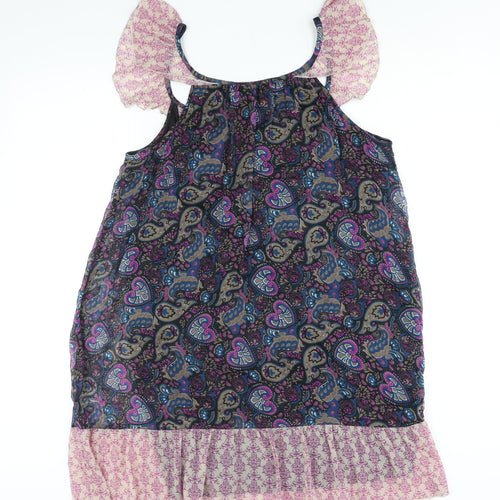 Editions Womens Multicoloured Geometric Polyester Shift Size 14 Scoop Neck Button - Frill