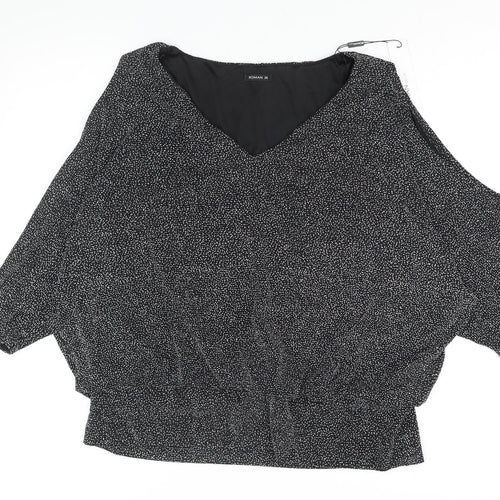Roman Womens Black Polyamide Basic Blouse Size 20 V-Neck - Glitter Cold Shoulder
