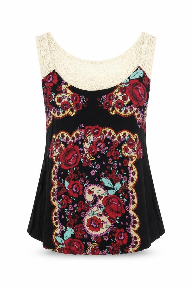 Chelsea Girl Womens Multicoloured Geometric Viscose Camisole Blouse Size 10 Scoop Neck - Lace Detail