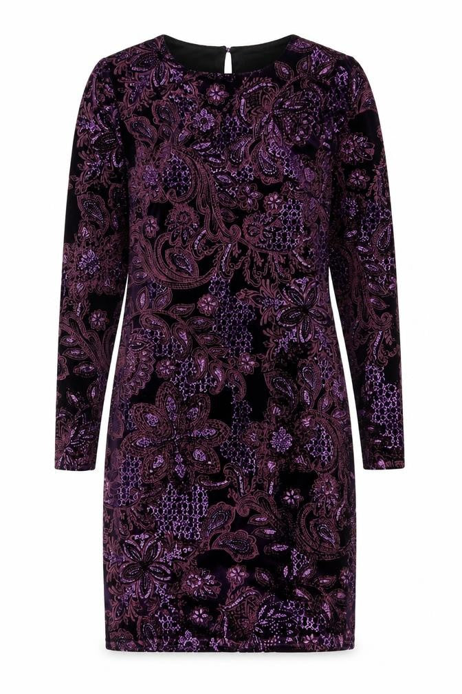 NEXT Womens Purple Fair Isle Polyester Sheath Size 10 Boat Neck Button - Embroidered, Glitter
