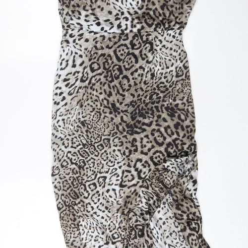 Missguided Womens Grey Animal Print Polyester A-Line Size 12 Cowl Neck Zip