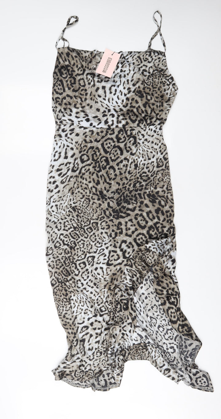 Missguided Womens Grey Animal Print Polyester A-Line Size 12 Cowl Neck Zip