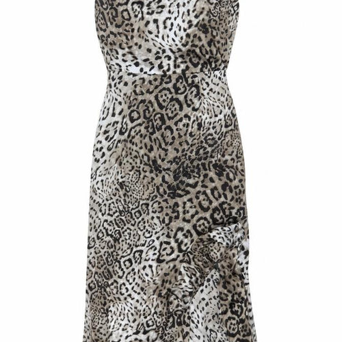 Missguided Womens Grey Animal Print Polyester A-Line Size 12 Cowl Neck Zip