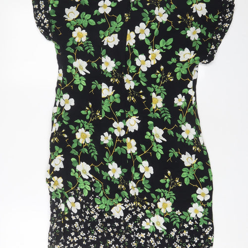 Dorothy Perkins Womens Black Floral Viscose Sheath Size 14 Scoop Neck Zip