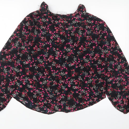 Wallis Womens Black Floral Polyester Basic Blouse Size 10 V-Neck