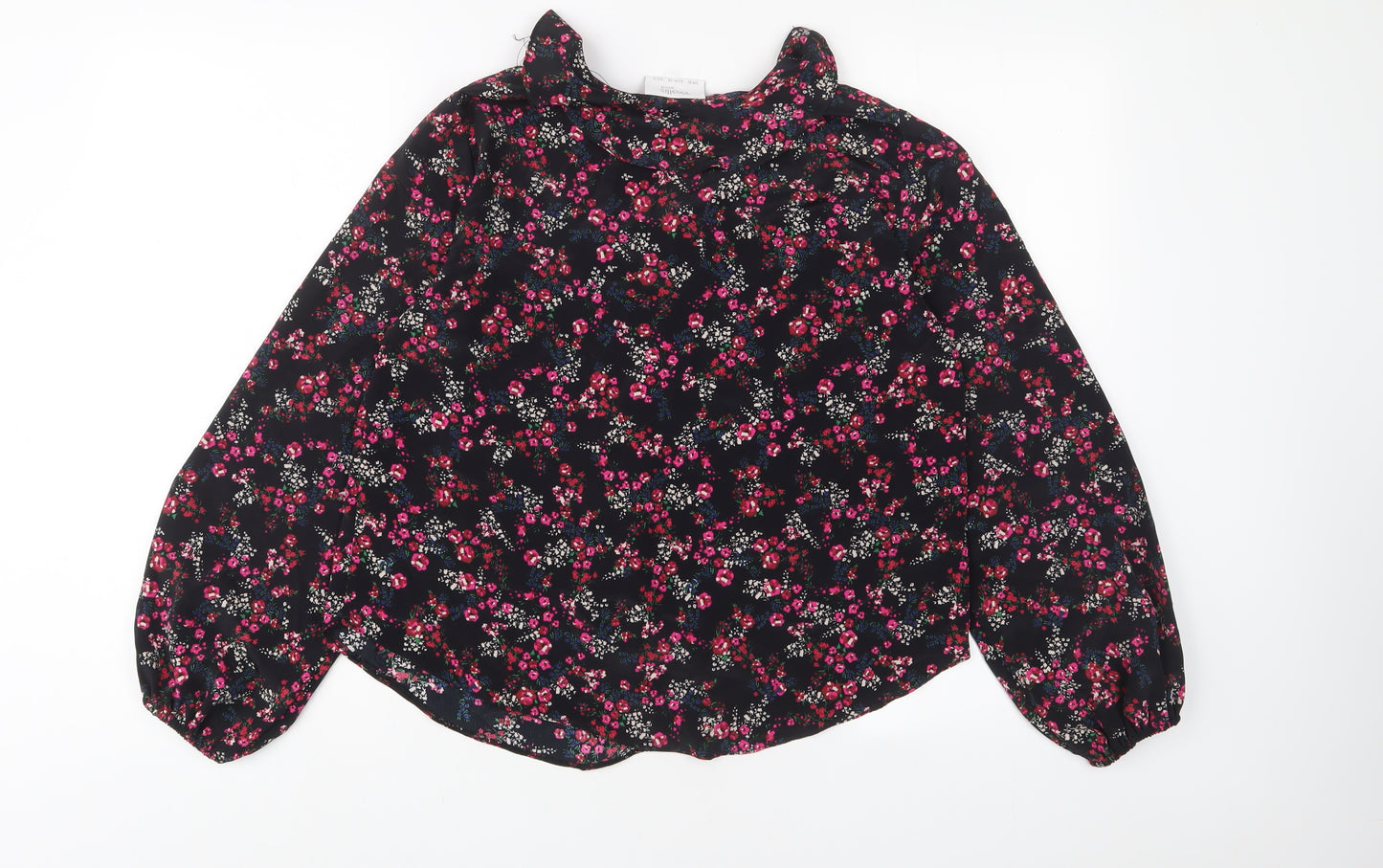 Wallis Womens Black Floral Polyester Basic Blouse Size 10 V-Neck