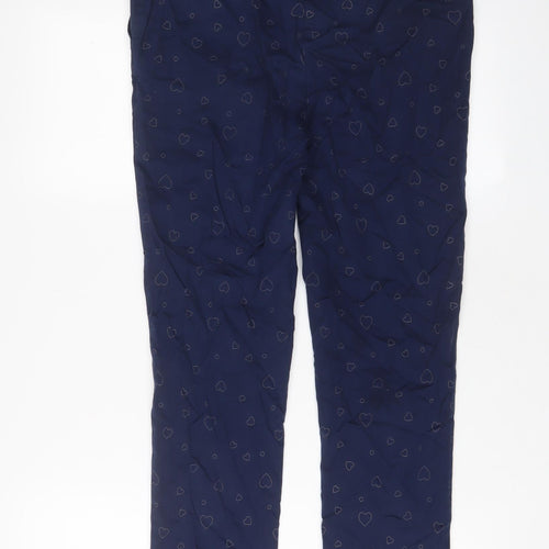 NEXT Womens Blue Geometric Cotton Trousers Size 30 in L24 in Regular Zip - Heart Pattern