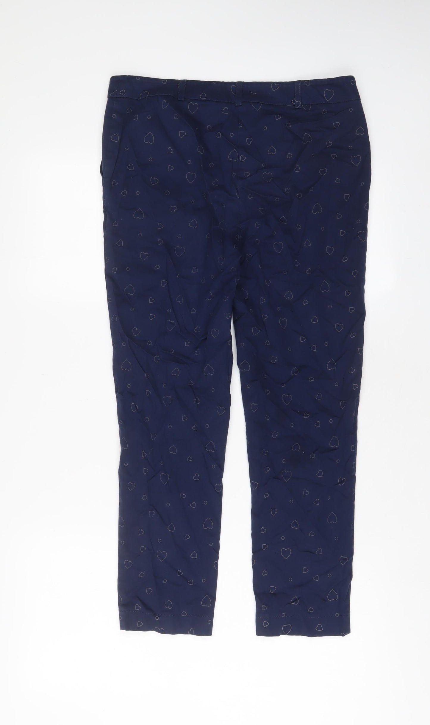 NEXT Womens Blue Geometric Cotton Trousers Size 30 in L24 in Regular Zip - Heart Pattern