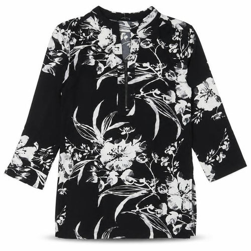 Roman Womens Black Fair Isle Polyester Tunic T-Shirt Size 10 V-Neck