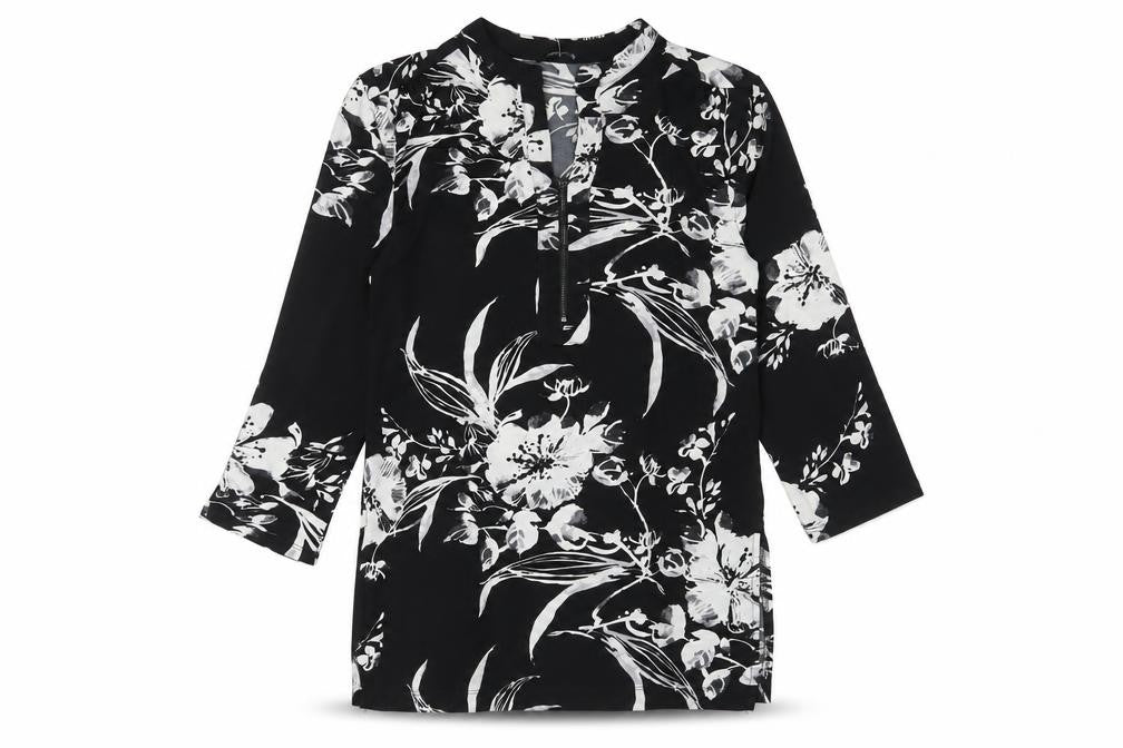 Roman Womens Black Fair Isle Polyester Tunic T-Shirt Size 10 V-Neck