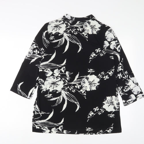 Roman Womens Black Fair Isle Polyester Tunic T-Shirt Size 10 V-Neck