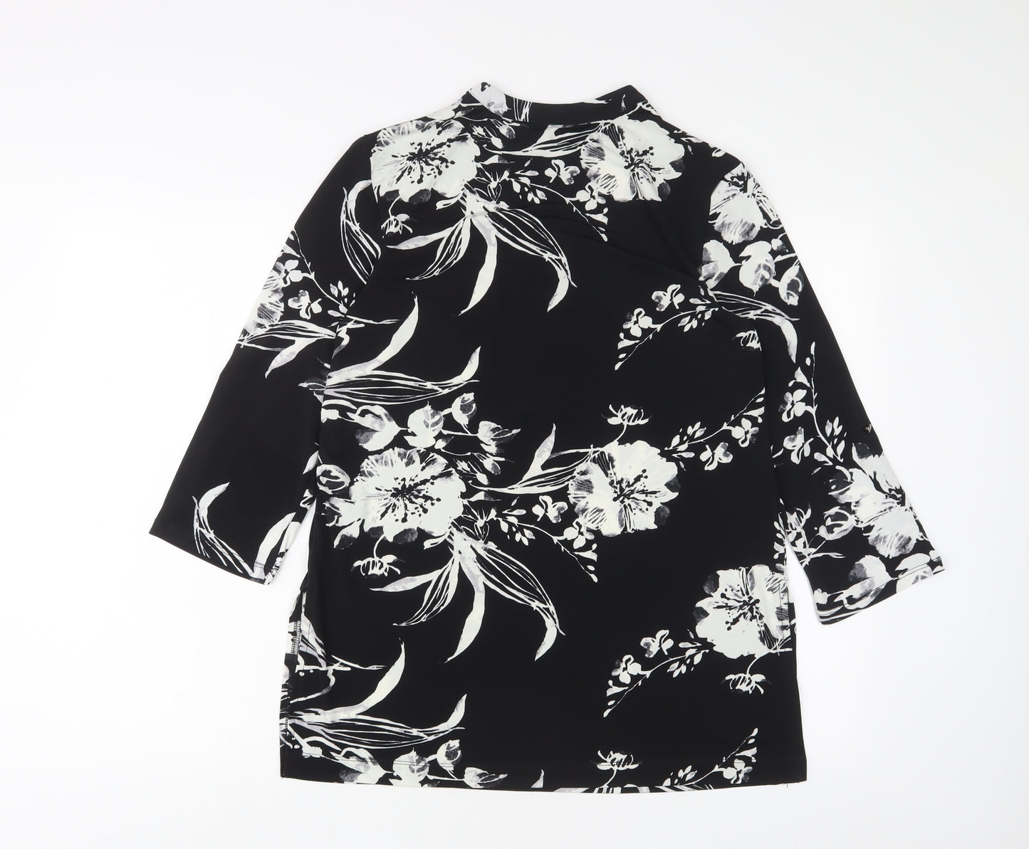Roman Womens Black Fair Isle Polyester Tunic T-Shirt Size 10 V-Neck