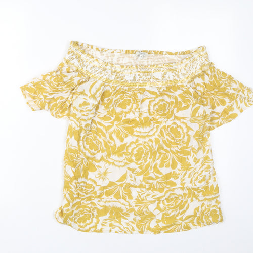 NEXT Womens Yellow Fair Isle Viscose Basic T-Shirt Size 10 Off the Shoulder