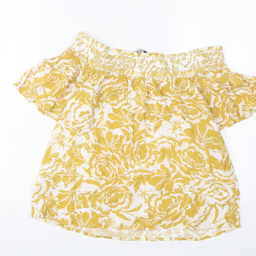 NEXT Womens Yellow Fair Isle Viscose Basic T-Shirt Size 10 Off the Shoulder