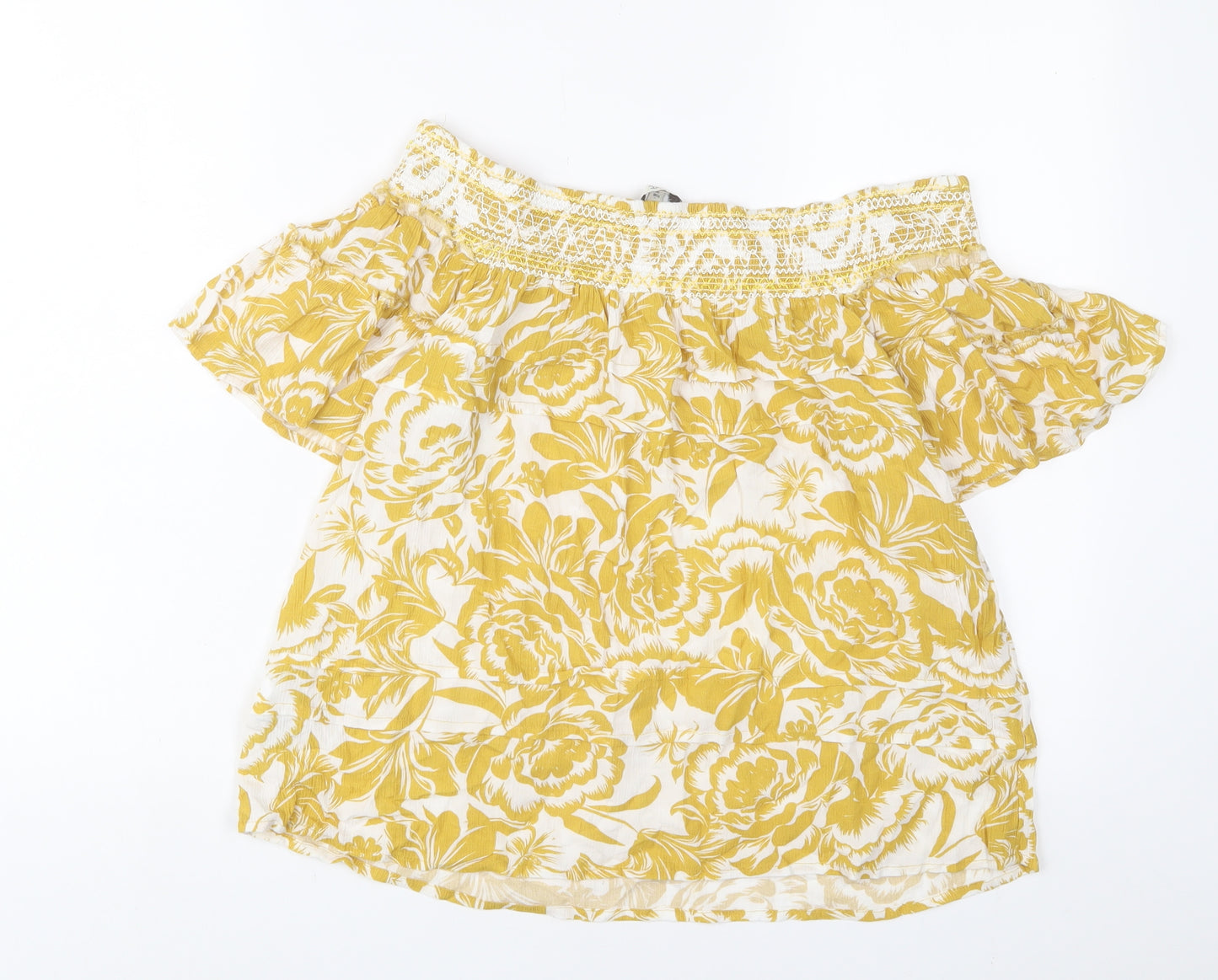 NEXT Womens Yellow Fair Isle Viscose Basic T-Shirt Size 10 Off the Shoulder