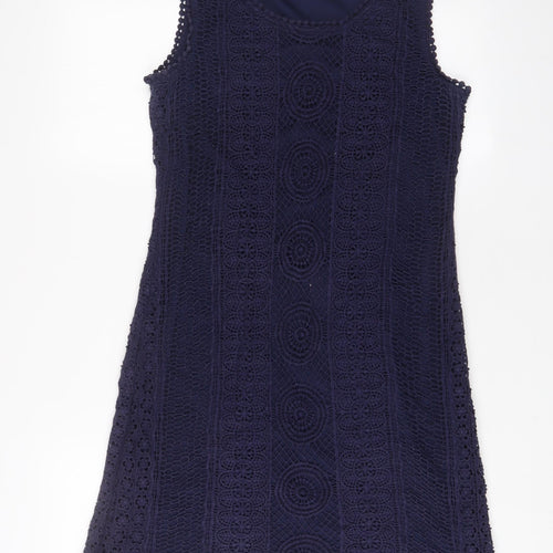 Solitaire Womens Blue Cotton A-Line Size M Scoop Neck Pullover