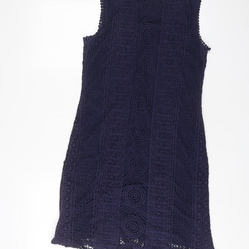 Solitaire Womens Blue Cotton A-Line Size M Scoop Neck Pullover