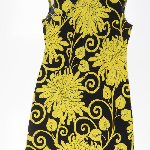 Wallis Womens Yellow Geometric Polyester A-Line Size S Boat Neck Button