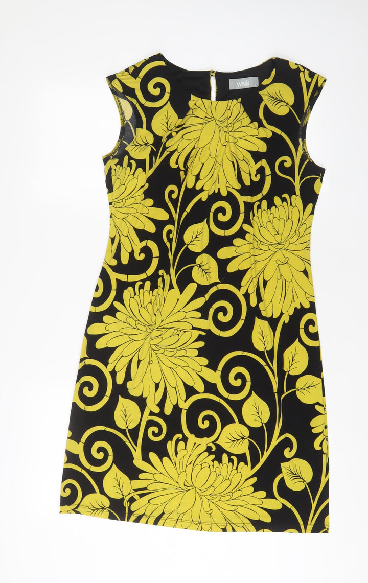 Wallis Womens Yellow Geometric Polyester A-Line Size S Boat Neck Button