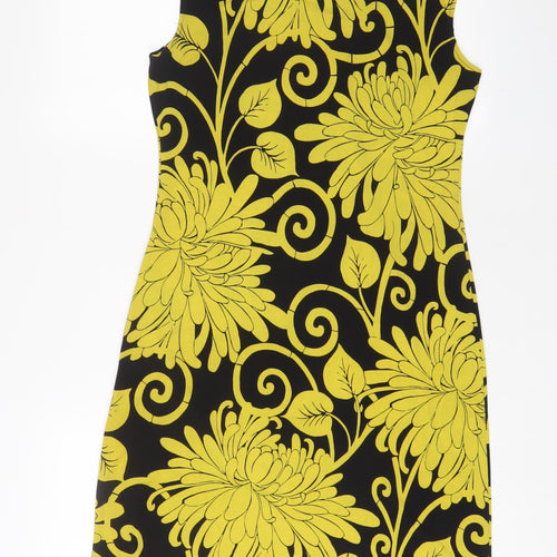 Wallis Womens Yellow Geometric Polyester A-Line Size S Boat Neck Button
