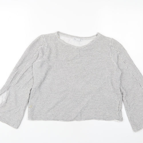 Zara Womens Grey Polyester Cropped T-Shirt Size M Crew Neck