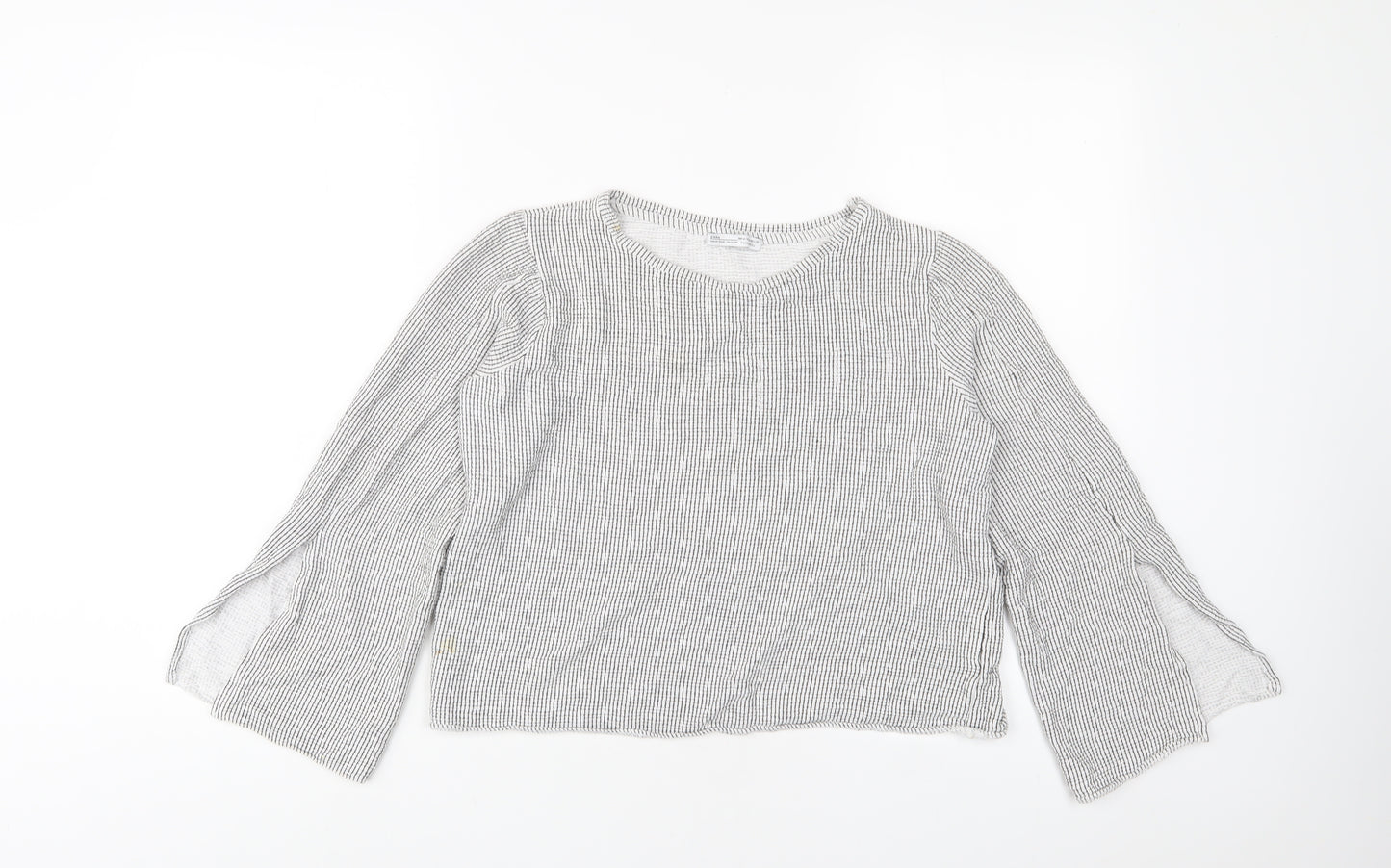 Zara Womens Grey Polyester Cropped T-Shirt Size M Crew Neck