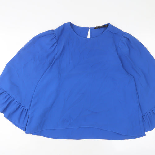 Zara Womens Blue Polyester Basic Blouse Size M Crew Neck