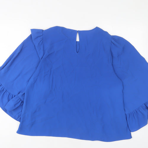 Zara Womens Blue Polyester Basic Blouse Size M Crew Neck