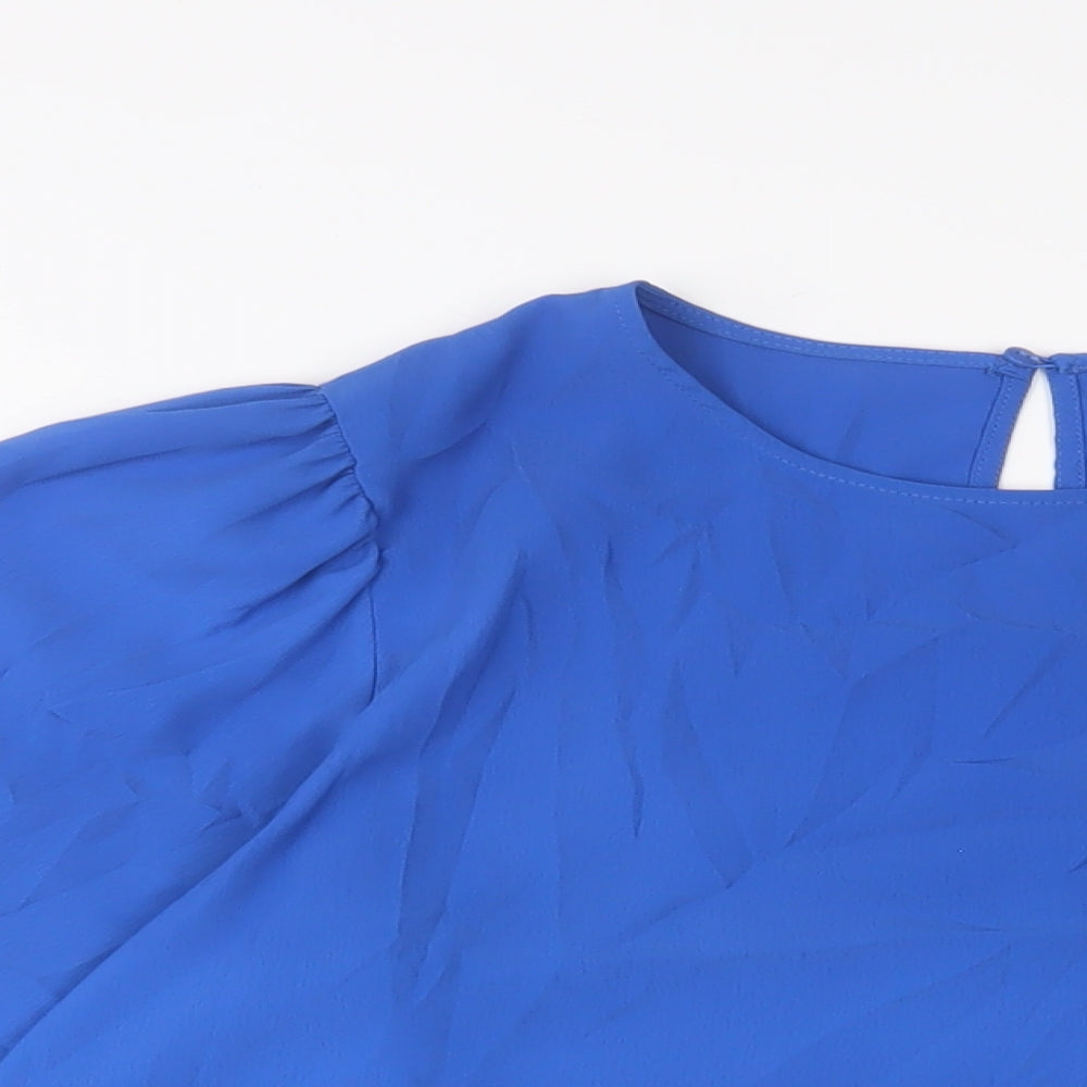 Zara Womens Blue Polyester Basic Blouse Size M Crew Neck