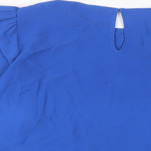 Zara Womens Blue Polyester Basic Blouse Size M Crew Neck