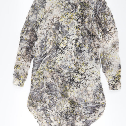 NEXT Womens Grey Geometric Viscose A-Line Size 12 Crew Neck Button