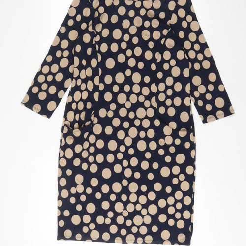 Roman Womens Blue Polka Dot Polyester Sheath Size 10 Boat Neck Zip