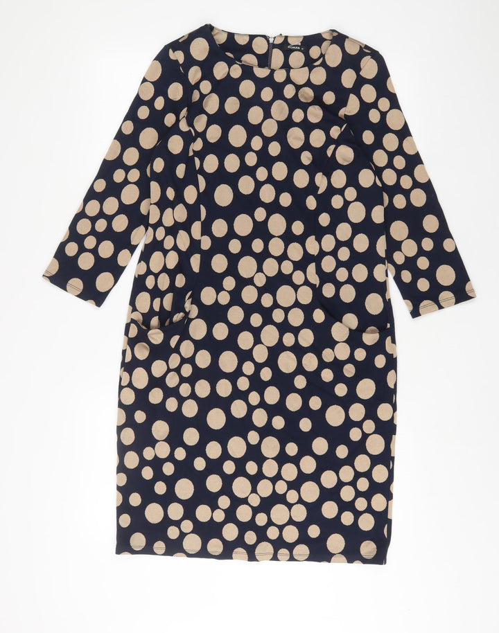 Roman Womens Blue Polka Dot Polyester Sheath Size 10 Boat Neck Zip