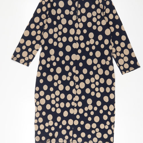 Roman Womens Blue Polka Dot Polyester Sheath Size 10 Boat Neck Zip