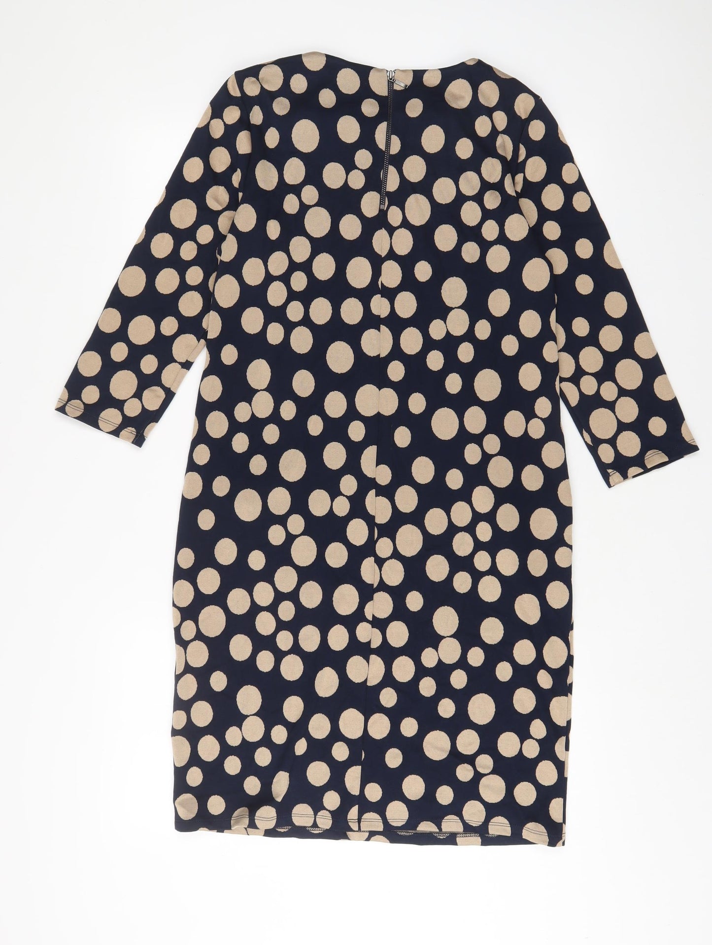 Roman Womens Blue Polka Dot Polyester Sheath Size 10 Boat Neck Zip