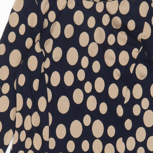 Roman Womens Blue Polka Dot Polyester Sheath Size 10 Boat Neck Zip
