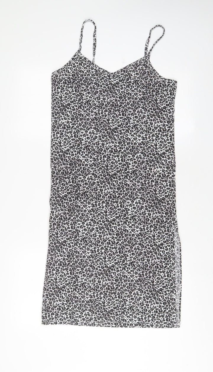 Per Una Womens Grey Animal Print Polyester A-Line Size 10 V-Neck Pullover
