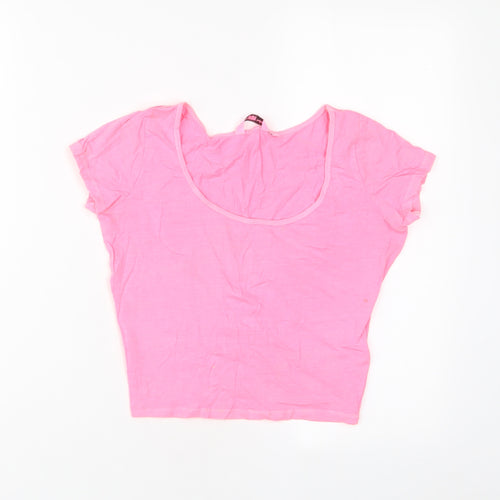 New Look Womens Pink Cotton Cropped T-Shirt Size 6 Crew Neck