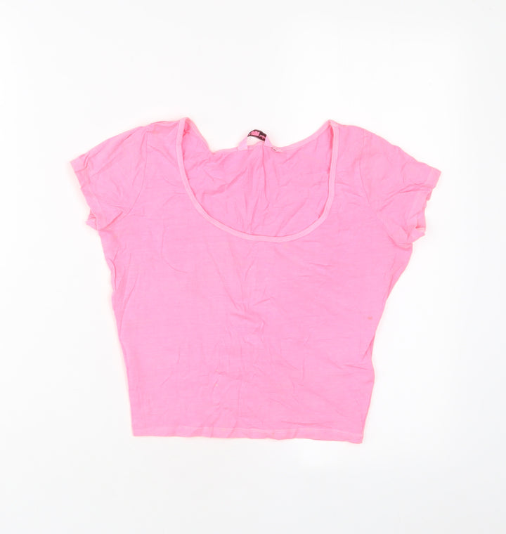 New Look Womens Pink Cotton Cropped T-Shirt Size 6 Crew Neck