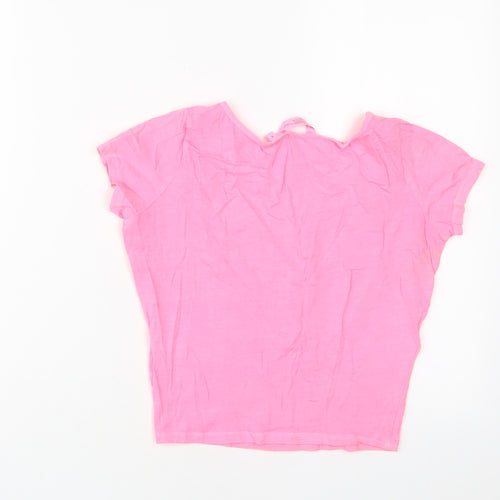 New Look Womens Pink Cotton Cropped T-Shirt Size 6 Crew Neck