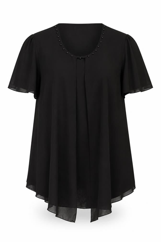 Front view of Rupali women’s brown polyester sheath, size 2XL, scoop neck pullover - beaded