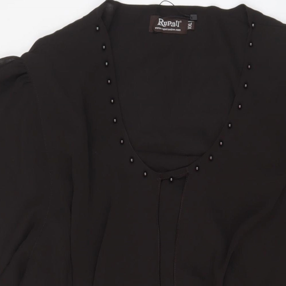 Rupali Womens Brown Polyester Sheath Size 2XL Scoop Neck Pullover - Beaded
