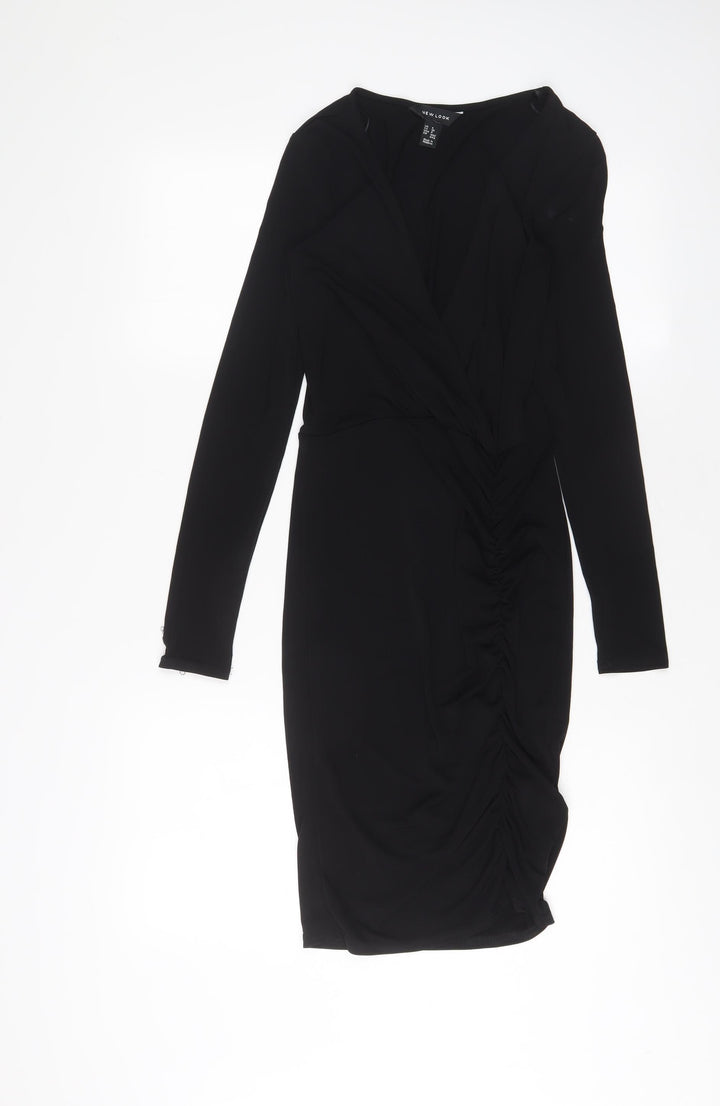 New Look Womens Black Polyester Bodycon Size 8 V-Neck Pullover