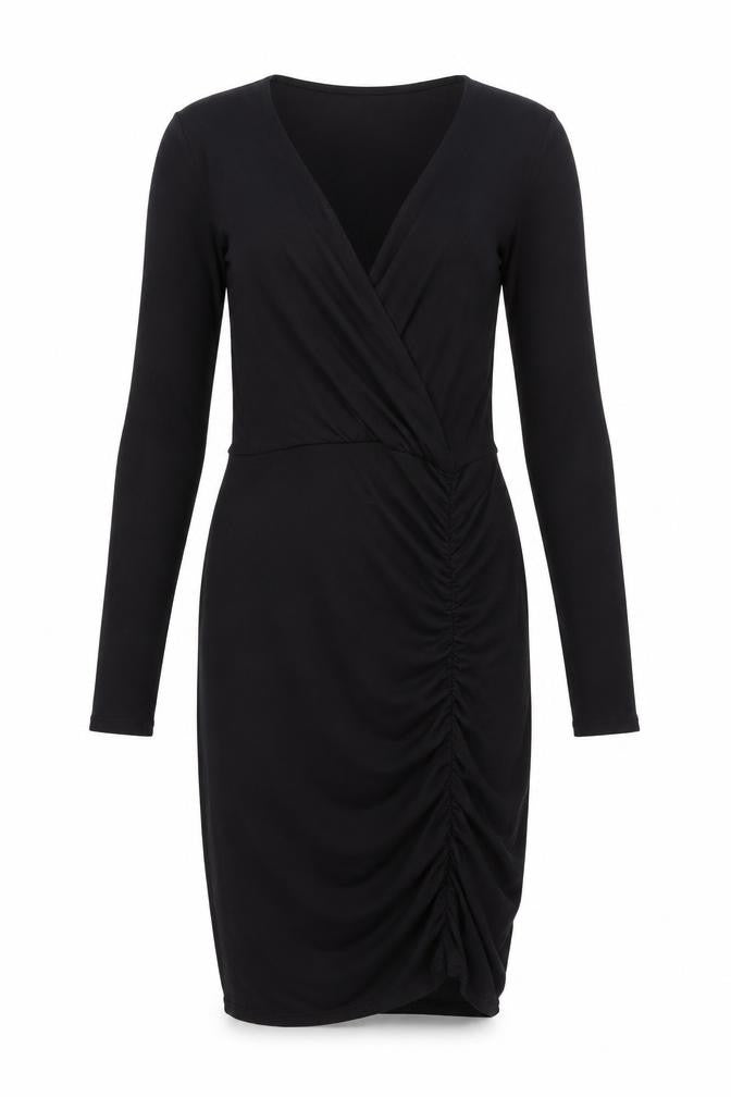 Front view of New Look women’s black polyester bodycon, size UK 8, v-neck pullover